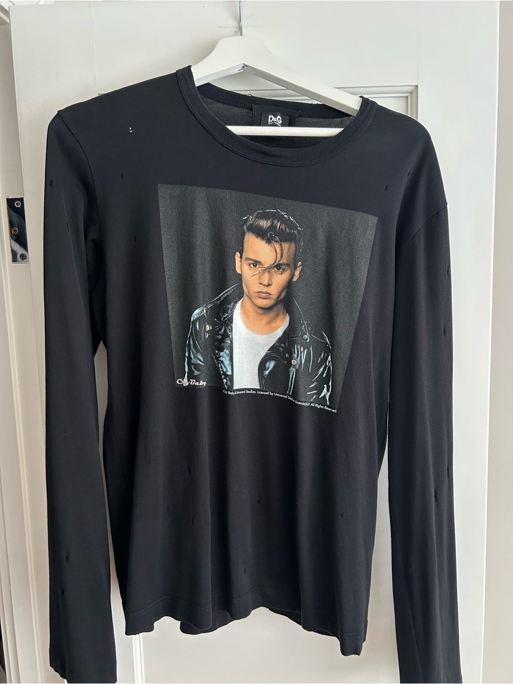 D&G Johnny Depp Cry Baby Long Sleeve Graphic T-Shirt Tee in Black Y2K